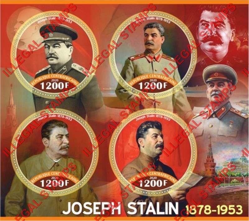 Central African Republic 2020 Joseph Stalin (different a) Illegal Stamp Souvenir Sheet of 4