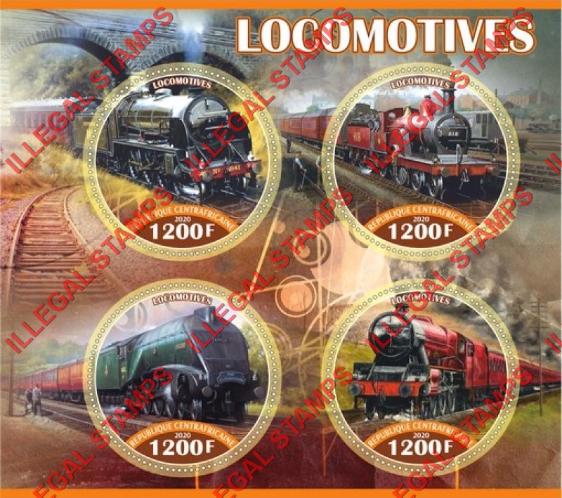 Central African Republic 2020 Locomotives Illegal Stamp Souvenir Sheet of 4