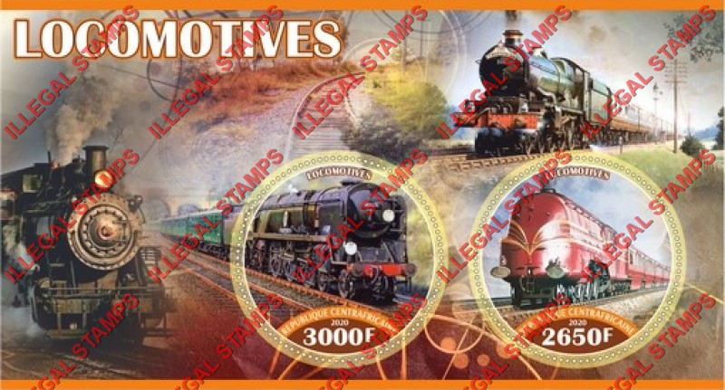 Central African Republic 2020 Locomotives Illegal Stamp Souvenir Sheet of 2