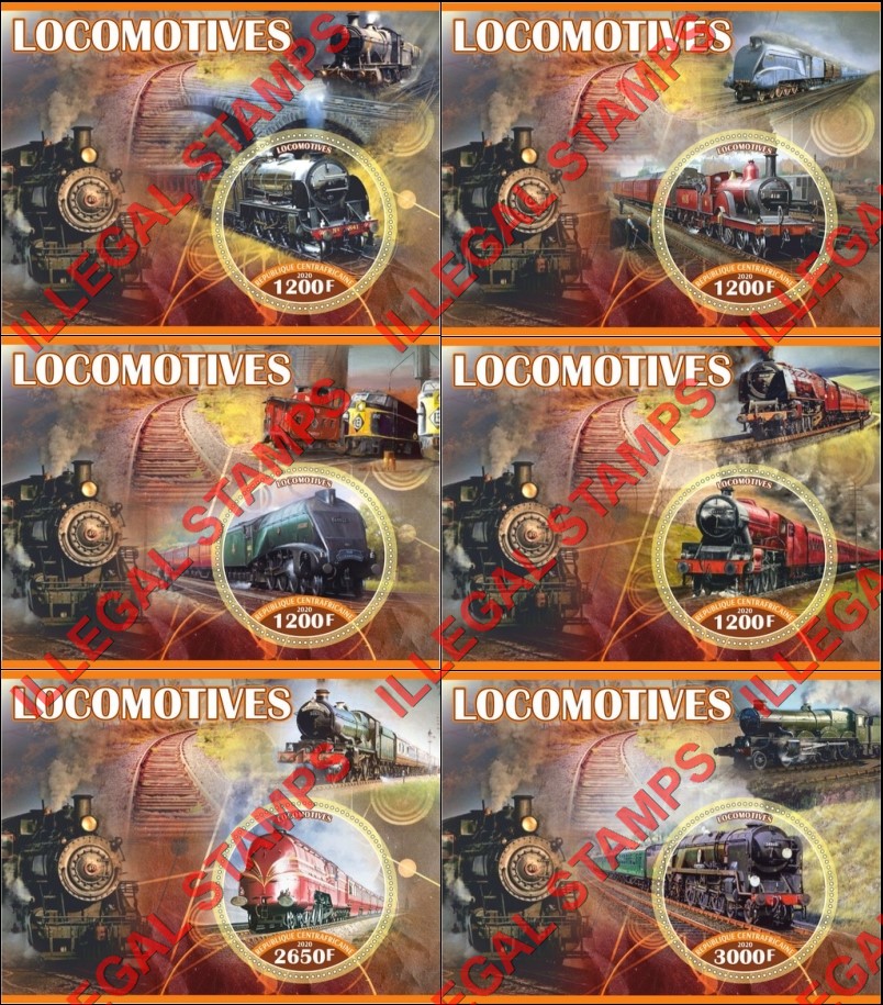Central African Republic 2020 Locomotives Illegal Stamp Souvenir Sheets of 1