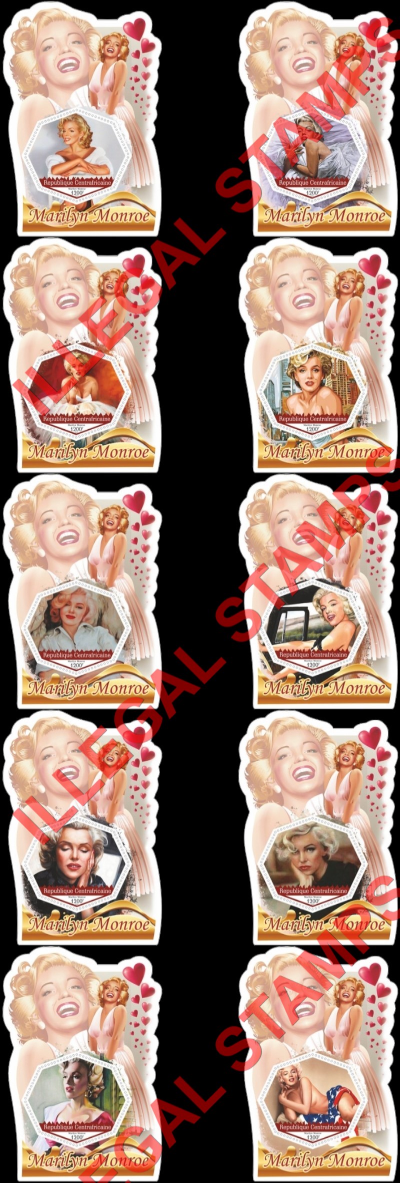 Central African Republic 2020 Marilyn Monroe Illegal Stamp Souvenir Sheets of 1