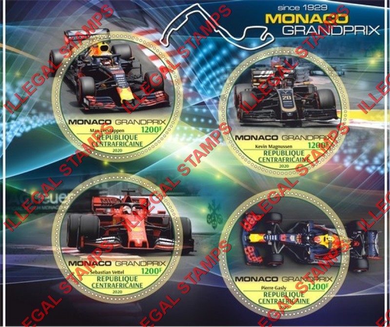 Central African Republic 2020 Monaco Grand Prix Illegal Stamp Souvenir Sheet of 4