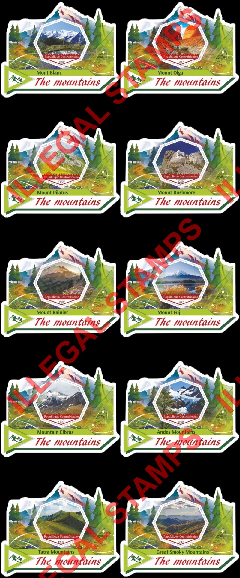 Central African Republic 2020 Mountains Illegal Stamp Souvenir Sheets of 1