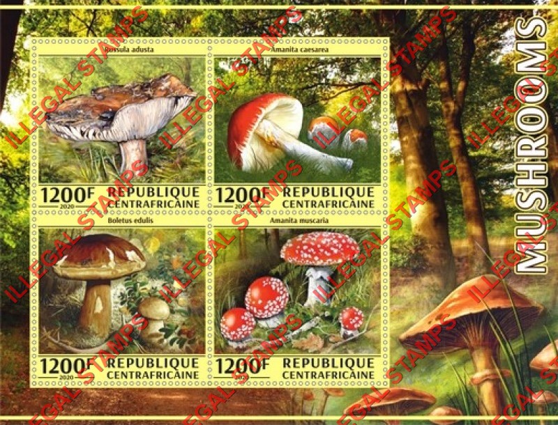 Central African Republic 2020 Mushrooms Illegal Stamp Souvenir Sheet of 4
