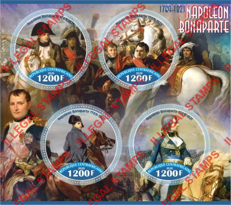 Central African Republic 2020 Napoleon Bonaparte (different) Illegal Stamp Souvenir Sheet of 4