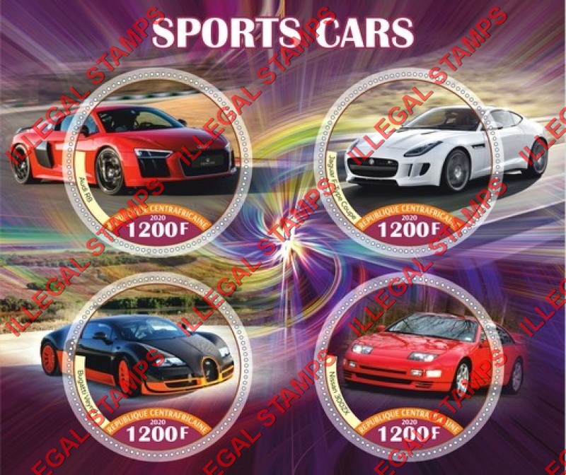 Central African Republic 2020 Sports Cars Illegal Stamp Souvenir Sheet of 4