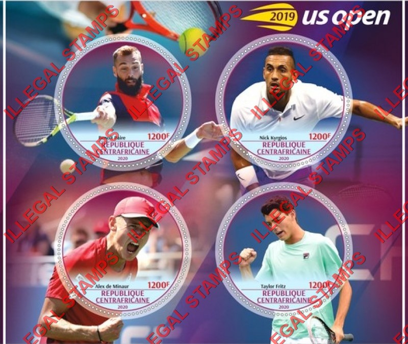 Central African Republic 2020 Tennis Players in the 2019 U.S. Open Illegal Stamp Souvenir Sheet of 4