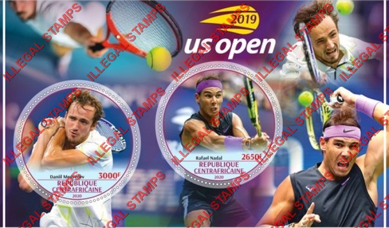Central African Republic 2020 Tennis Players in the 2019 U.S. Open Illegal Stamp Souvenir Sheet of 2