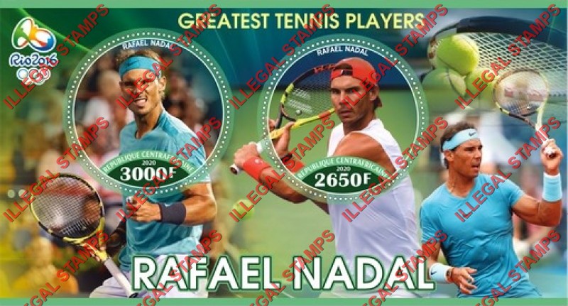 Central African Republic 2020 Tennis Rafael Nadal Illegal Stamp Souvenir Sheet of 2