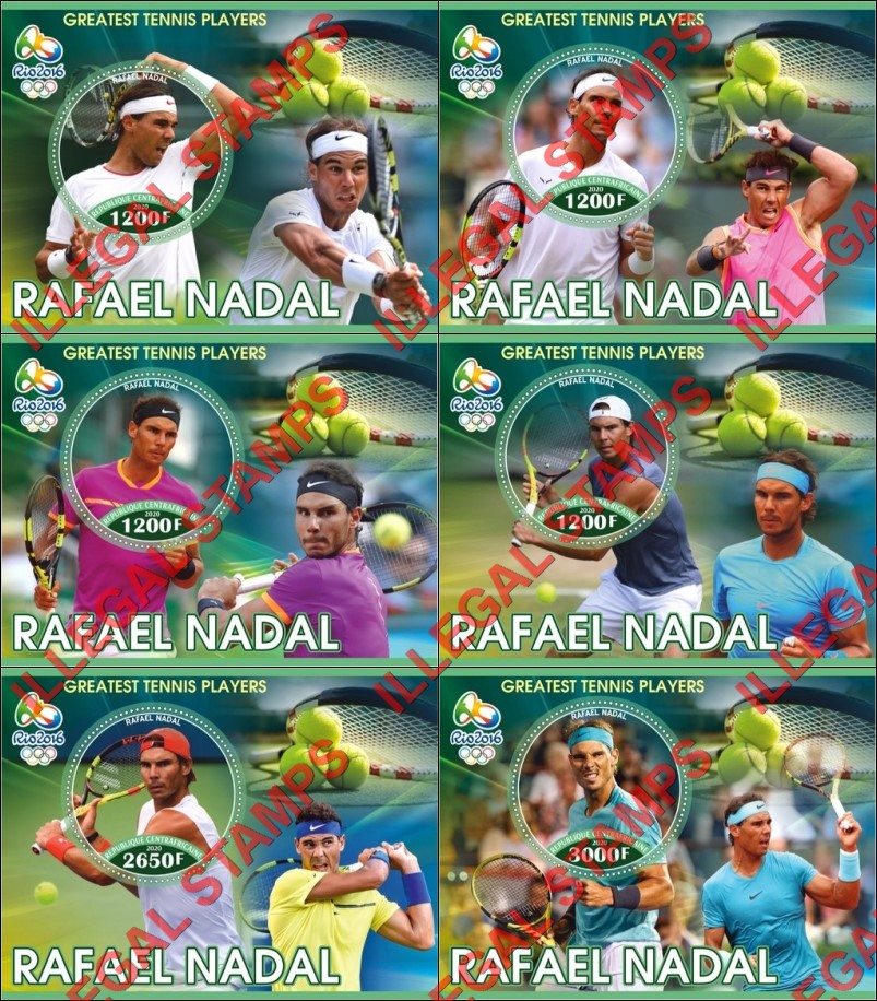 Central African Republic 2020 Tennis Rafael Nadal Illegal Stamp Souvenir Sheets of 1