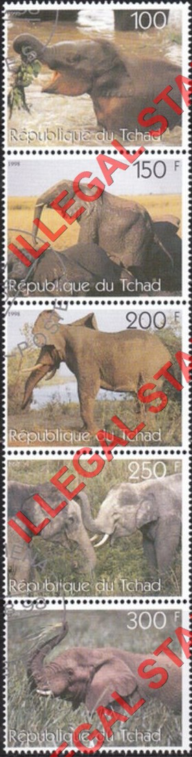 Chad 1998 Elephants Illegal Stamps in Strip of 5