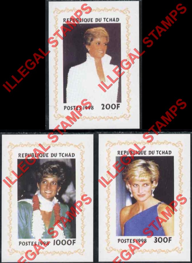 Chad 1998 Princess Diana Illegal Stamp Deluxe Sheets