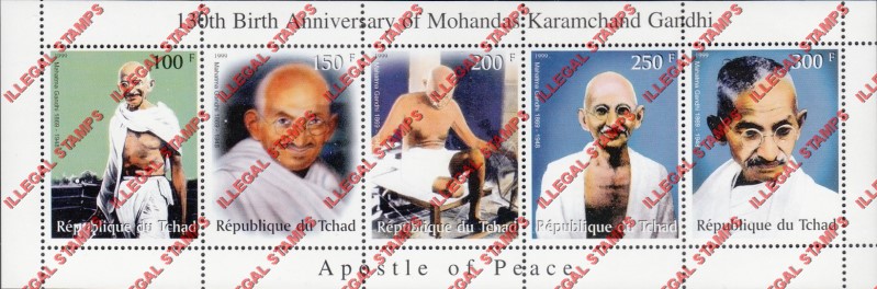 Chad 1999 Birth of Mahatma Gandhi Illegal Stamps in Strip of 5