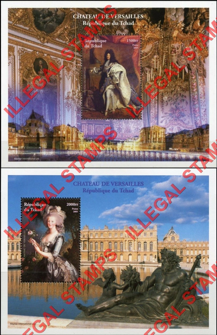 Chad 2001 Palace of Versailles Illegal Stamps in Souvenir Sheets of 1