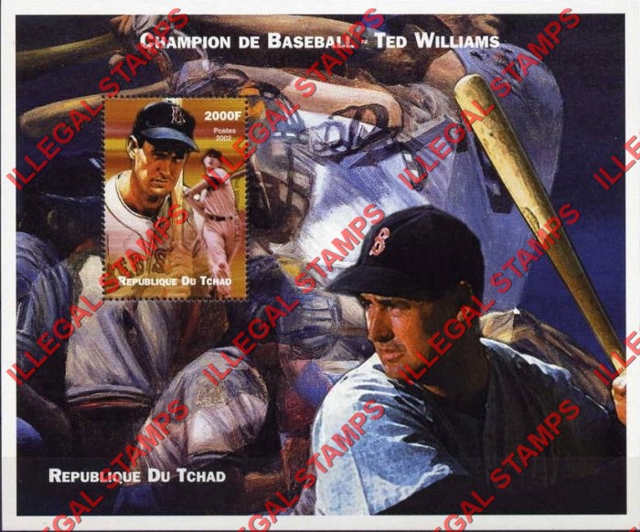 Chad 2002 Champion of Baseball Ted Williams Illegal Stamps in Souvenir Sheet of 1
