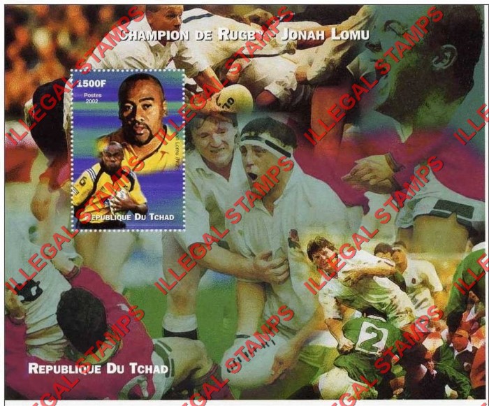 Chad 2002 Champion of Rugby Jonah Lomu Illegal Stamps in Souvenir Sheet of 1