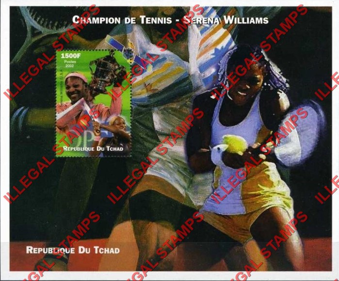 Chad 2002 Champion of Tennis Serena Williams Illegal Stamps in Souvenir Sheet of 1