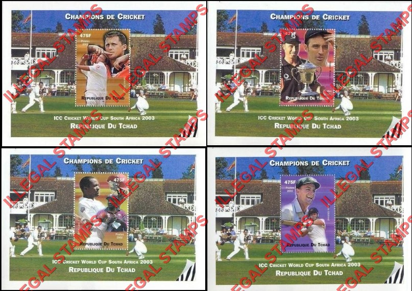 Chad 2002 Champions of Cricket Illegal Stamps in Souvenir Sheets of 1
