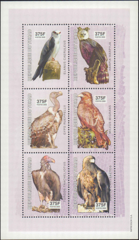 Chad 2003 Raptors Souvenir Sheet of 6 Scott Number 967