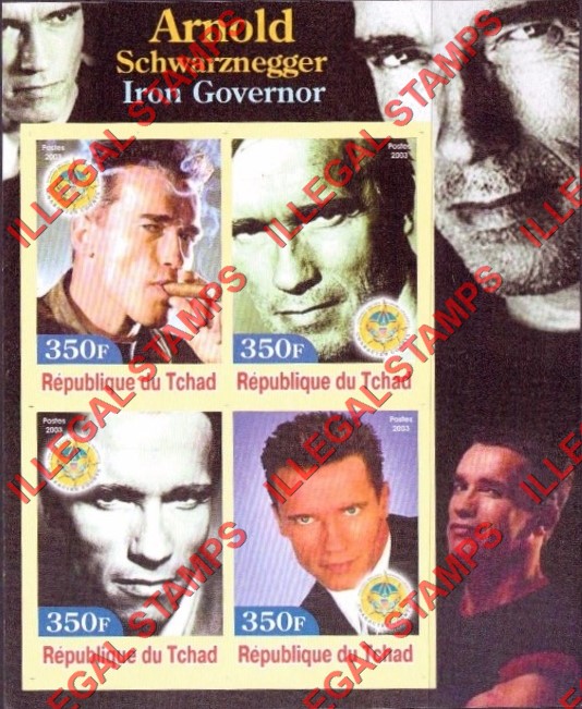 Chad 2003 Arnold Schwarznegger Illegal Stamps in Souvenir Sheet of 4