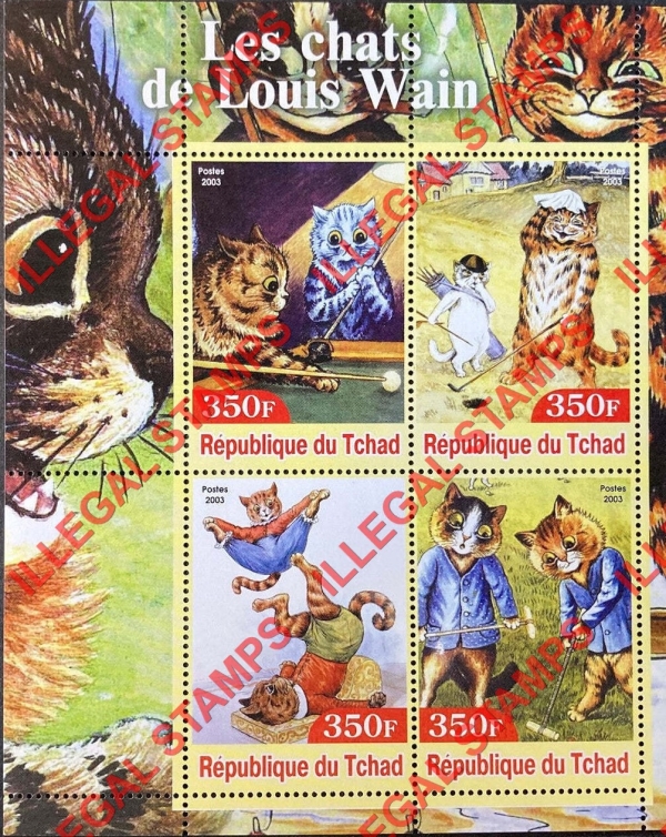 Chad 2003 Cats of Louis Wain Illegal Stamps in Souvenir Sheet of 4