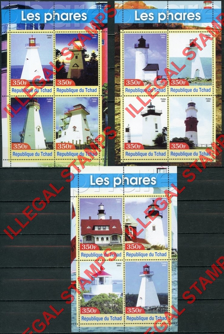 Chad 2003 Lighthouses Illegal Stamps in Souvenir Sheets of 4