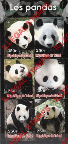 Chad 2003 Pandas Illegal Stamps in Souvenir Sheet of 6