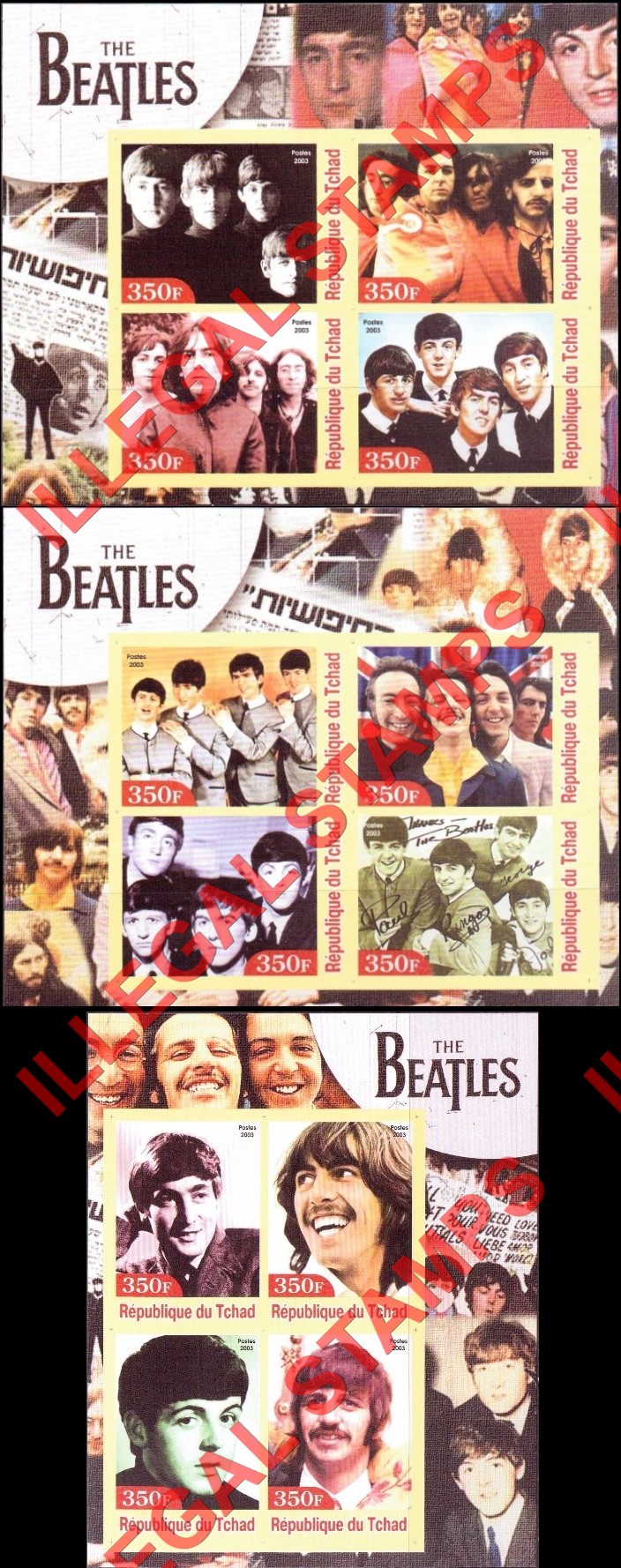 Chad 2003 The Beatles Illegal Stamps in Souvenir Sheets of 4