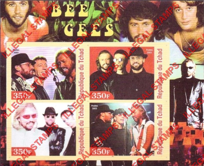 Chad 2003 The Bee Gees Illegal Stamps in Souvenir Sheet of 4