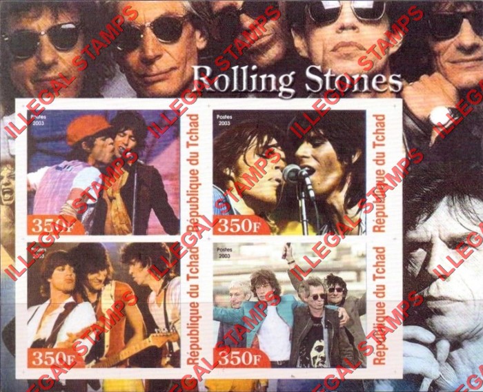 Chad 2003 The Rolling Stones Rock Band Illegal Stamps in Souvenir Sheet of 4