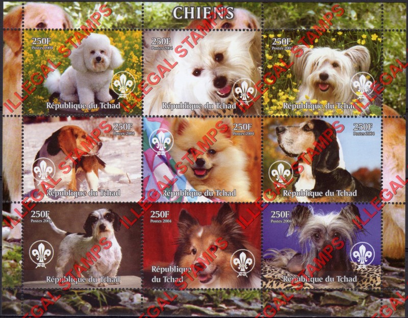 Chad 2004 Dogs Illegal Stamps in Sheet of 9