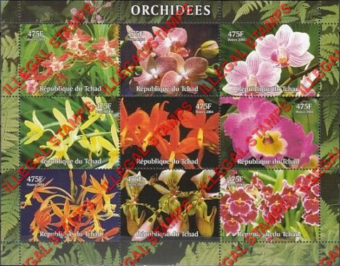 Chad 2004 Orchids Illegal Stamps in Sheet of 9