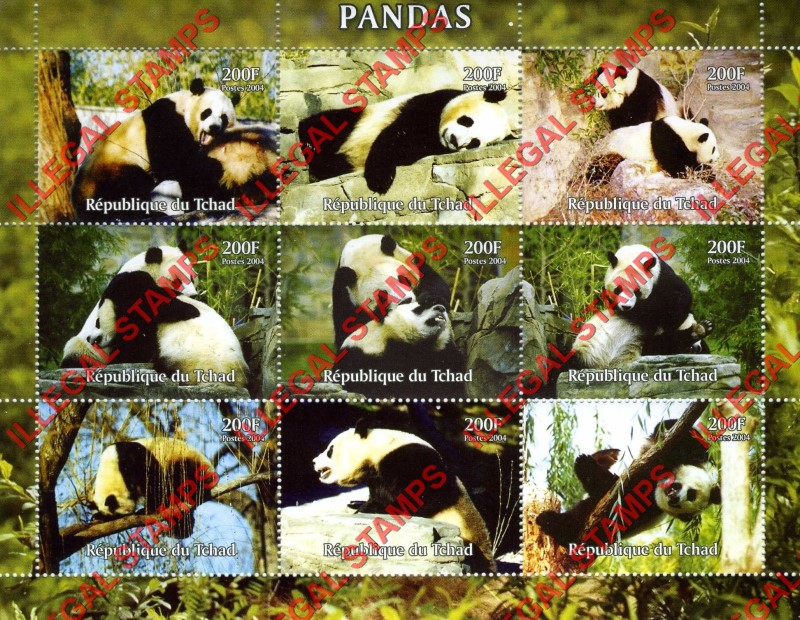 Chad 2004 Pandas Illegal Stamps in Sheet of 9