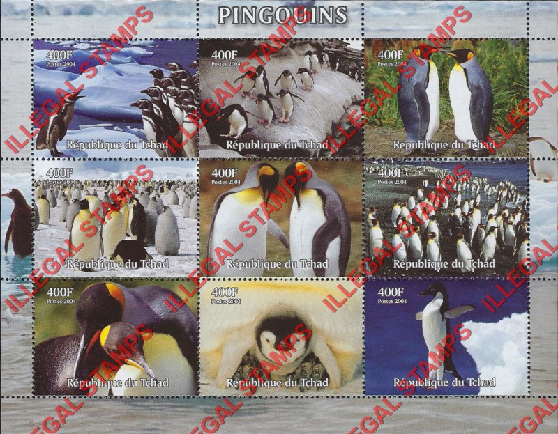 Chad 2004 Penguins Illegal Stamps in Sheet of 9