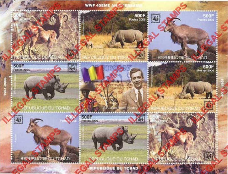 Chad 2006 WWF 45th Anniversary Animals Illegal Stamps in Sheet of 8 Plus Label