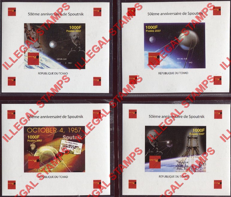 Chad 2007 Space Sputnik 50th Anniversary Illegal Stamps in Deluxe Souvenir Sheets of 1