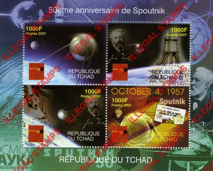 Chad 2007 Space Sputnik 50th Anniversary Illegal Stamps in Souvenir Sheet of 4