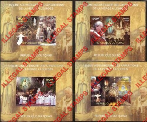 Chad 2008 Apparition at Lourdes 150th Anniversary Illegal Stamps in Deluxe Souvenir Sheets of 1