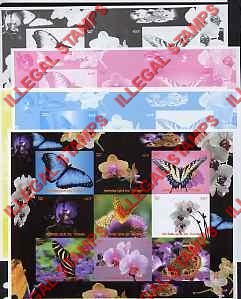 Chad 2008 Butterflies and Orchids Illegal Stamps in Sheet of 9 Color Proof Set