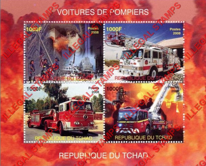 Chad 2008 Fire Engines Illegal Stamps in Souvenir Sheet of 4