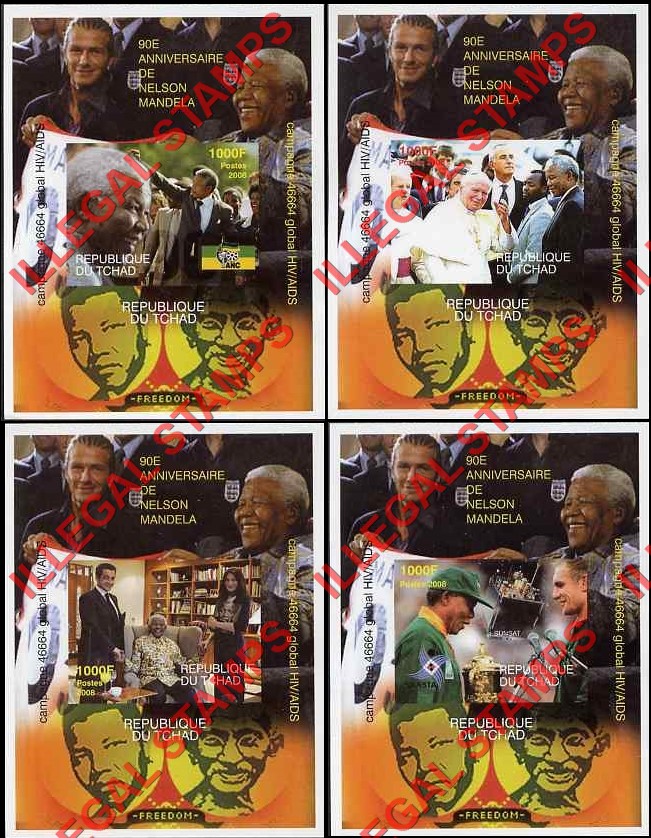 Chad 2008 Nelson Mandela 90th Anniversary Illegal Stamps in Souvenir Sheets of 1