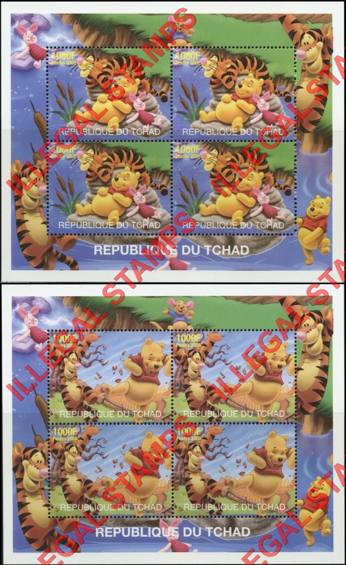 Chad 2008 Winnie the Pooh Illegal Stamps in Souvenir Sheets of 4 (Part 2)