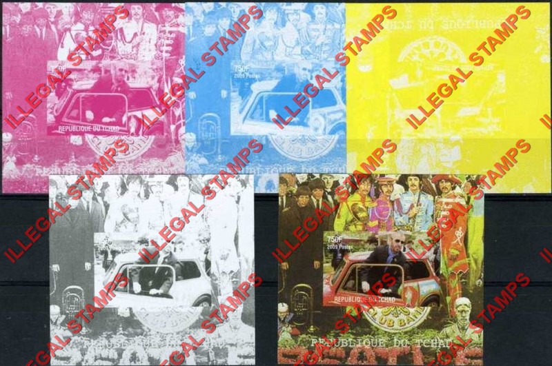 Chad 2009 The Beatles 50th Anniversary of the Mini Cooper Illegal Stamps in Deluxe Souvenir Sheets of 1 Color Proof Set