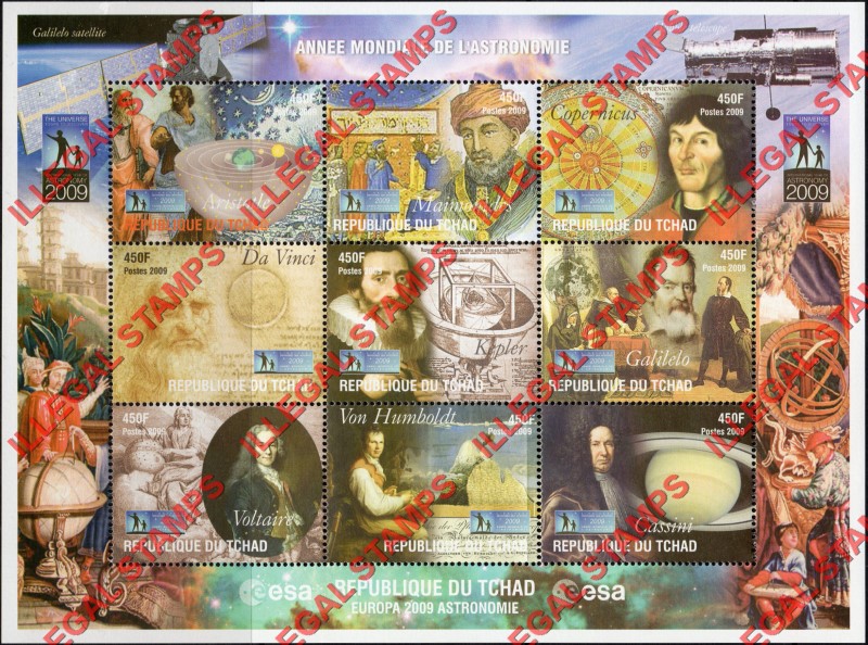 Chad 2009 EUROPA and The Year of Astronomy Illegal Stamps in Sheet of 9