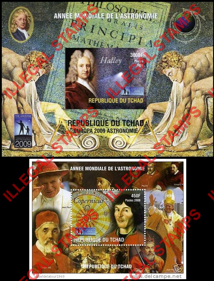 Chad 2009 EUROPA and The Year of Astronomy Illegal Stamps in Souvenir Sheets of 1