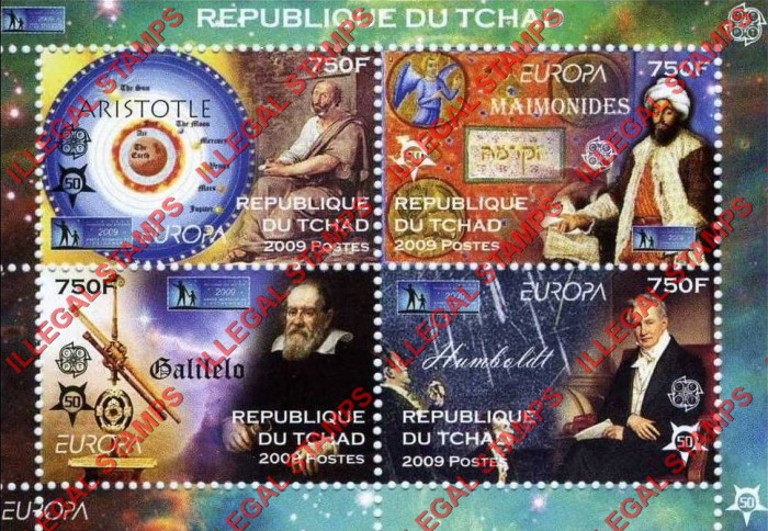 Chad 2009 EUROPA and The Year of Astronomy Illegal Stamps in Souvenir Sheet of 4