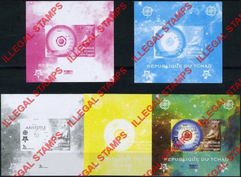 Chad 2009 EUROPA and The Year of Astronomy Illegal Stamps in Deluxe Souvenir Sheet of 1 Color Proof Set