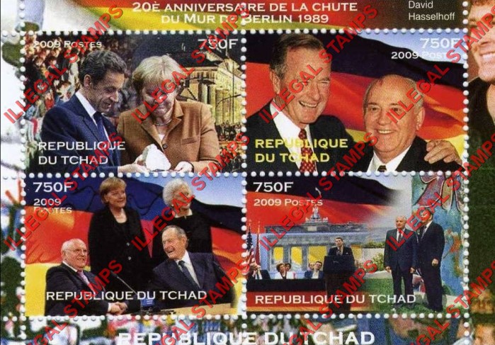 Chad 2009 Fall of the Berlin Wall 20th Anniversary Illegal Stamps in Souvenir Sheet of 4