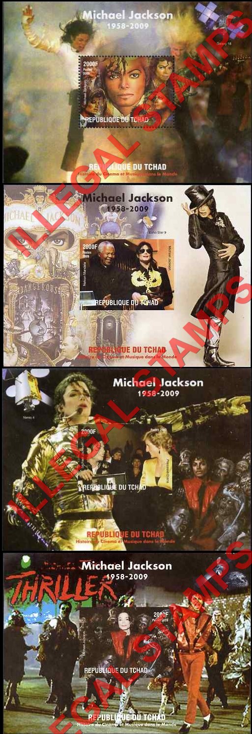 Chad 2009 Michael Jackson Illegal Stamps in Souvenir Sheets of 1
