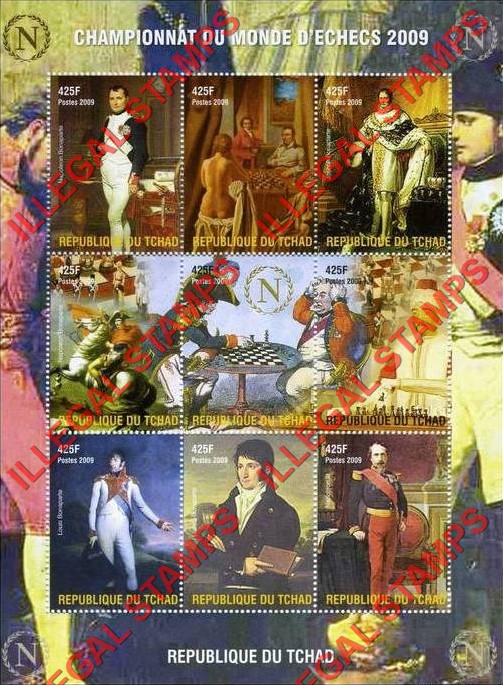 Chad 2009 Napoleon and Chess Illegal Stamps in Sheet of 9